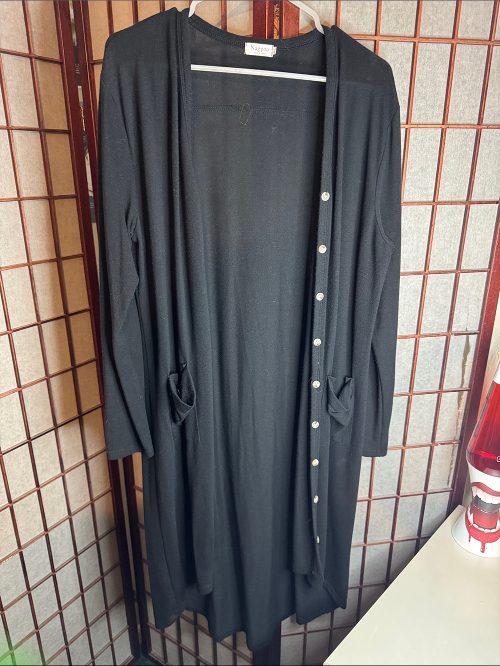 Black Long Button-Front Cardigan